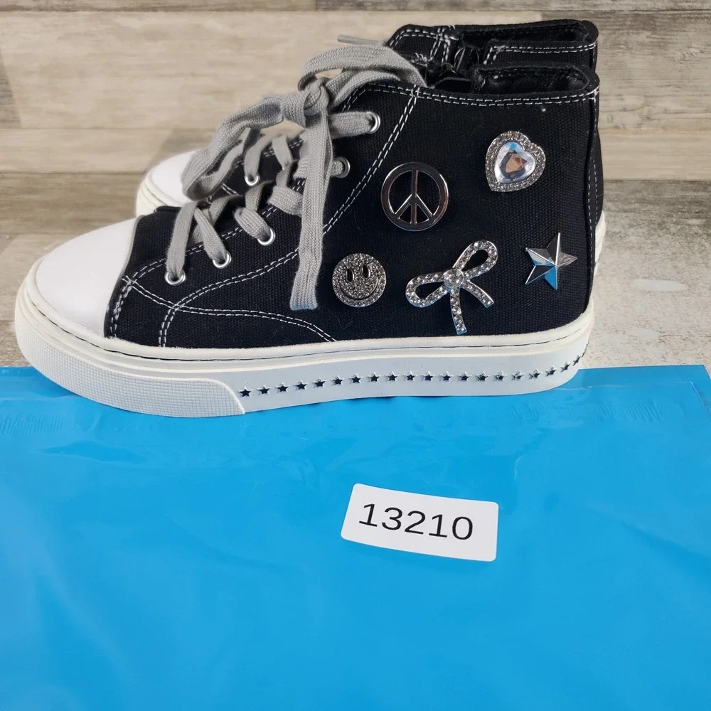 Steve Madden Mistee Kids Shoes Sz 3 Black Side Zip Platform Lace Up Sneakers